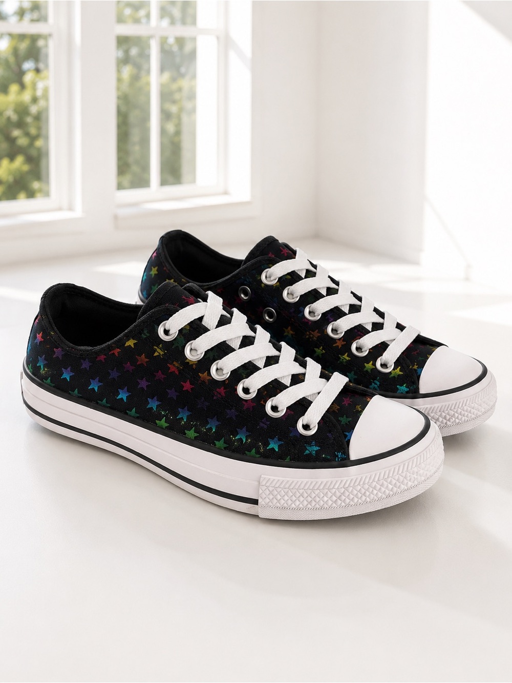 Converse Chuck Taylor All Star Ox Foil Star Print Sneakers Girls size 4 - EUC